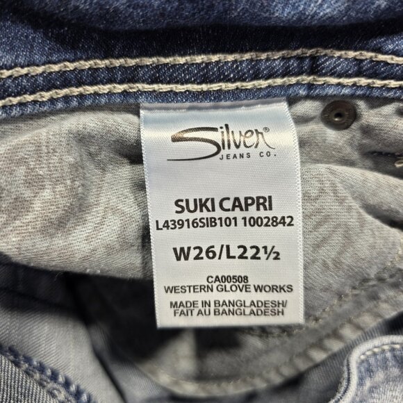 Silver Jeans Suki Capri Womens 26 Mid Rise Stretch Denim Embroidered Pockets Jea - Picture 6 of 11
